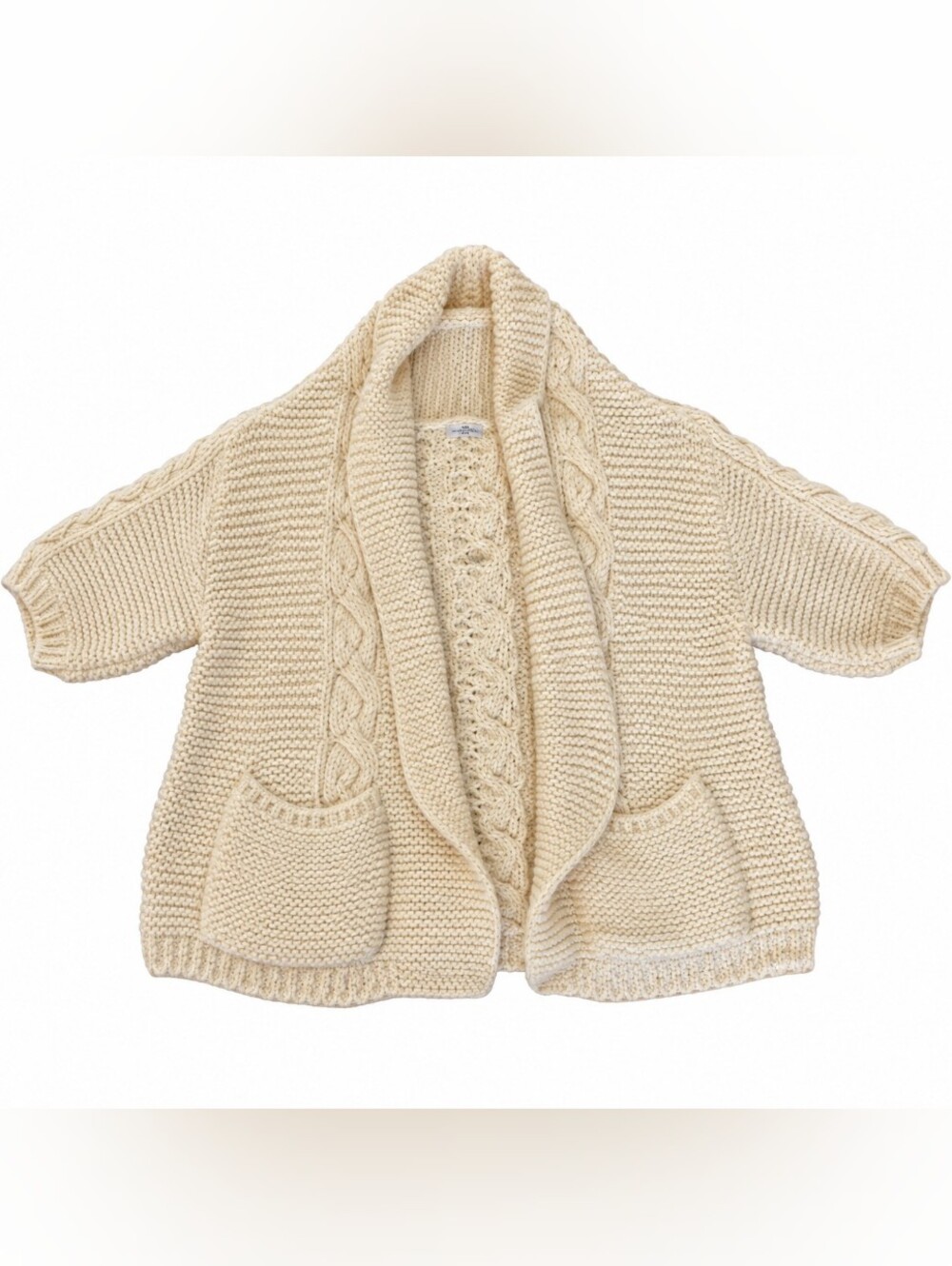 GAP Hand-Knit Slouchy Cardigan Sweater XL Cream Chunky Cable KnitDescrip